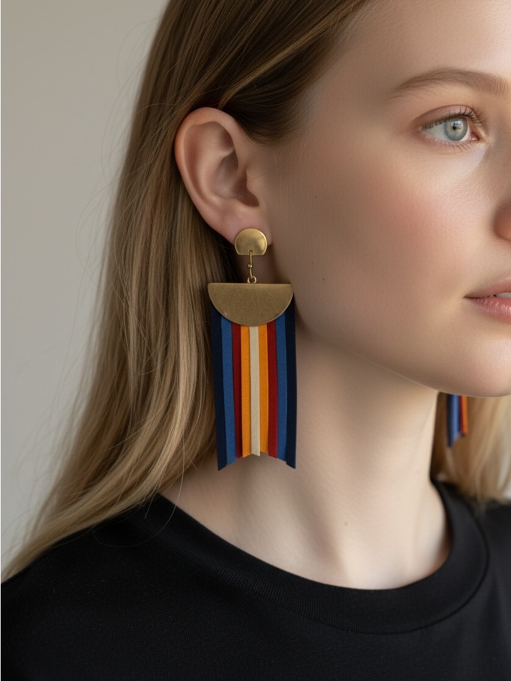 10/22 Modern Multicolor Stripe Fringe Earrings by